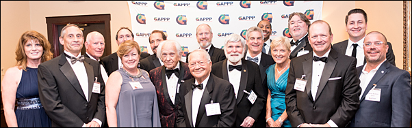 The dinner drew an extensive lineup of the association’s past presidents, including (from left) Londa Pompilio, CAS, who held the office in 2005; John Gallagher, CAS, 2004; Tom Morrow, MAS, 1979; Jon Jackson, 2015; Lisa Bibb, MAS, 1999, 2006-2008; Ken Martasin, CAS, 2003; Marc Morris, 1970; Jack Rosenberg, 1969; 1981; Bill Jones, MAS, 2001; E.B. Scot Roehm, MAS, 1986-1988; Steve Woodburn, MAS, 2000; Michael Griffin, CAS, 2013; Carole Hill, CAS 1989; Eric Carr, 2009-2010; Jeff Stubbs, CAS, 1995; Keith Lofton, CAS, 2016; and David Walker, 2011.