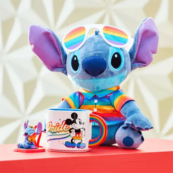 Stitch plush in rainbow  Pride gear with Mickey Mouse Pride mug