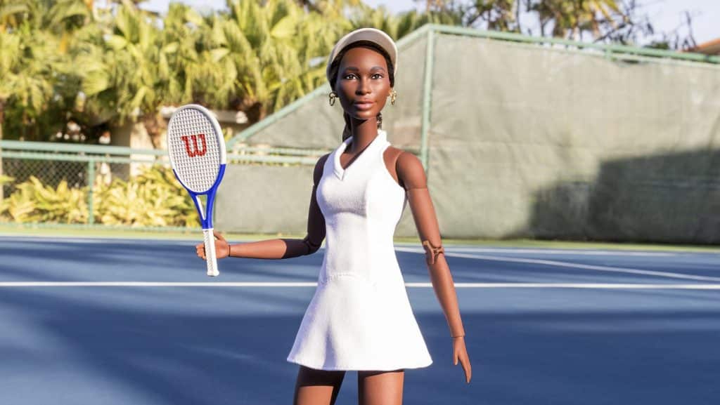Venus Williams Barbie doll holding tennis racquet