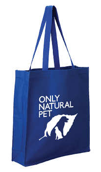 blue tote bag with white logo